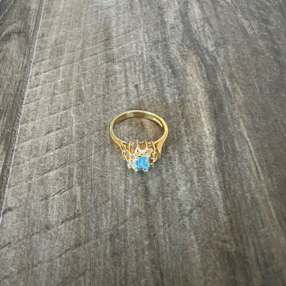 Blue Gemstone & Rhinestone Ring